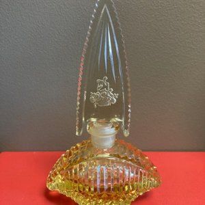 Vintage Art Deco Czech Perfume Bottle Cut Glass Intaglio Stopper